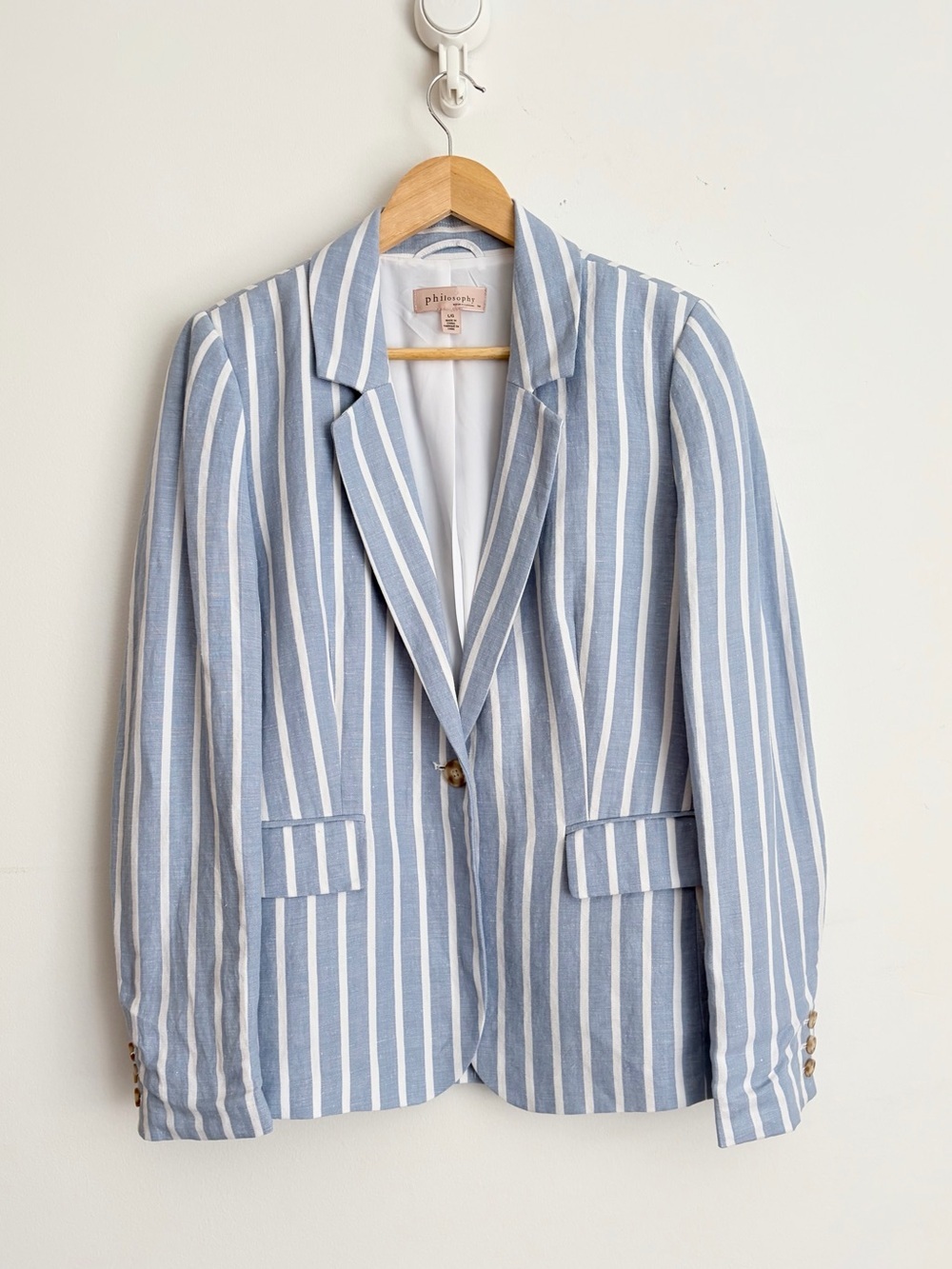 Philosophy Linen Blend Striped Blazer Coastal Chic Size L